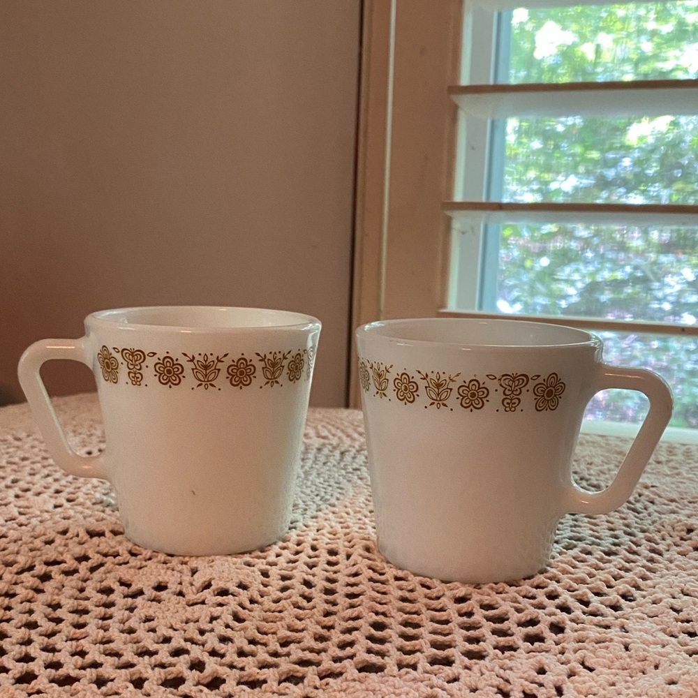 2 Vintage Butterfly Gold Pyrex Mugs